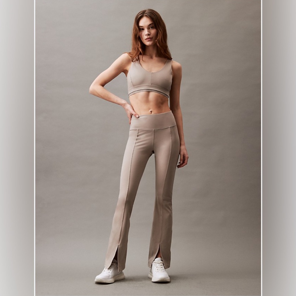 Calvin Klein Performance Embrace High Waist Flared Pants with Slits Moonrock - Picture 1 of 10